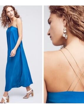HD in Paris Anthropologie 100% Silk North Star Blue Maxi Dress Size 8